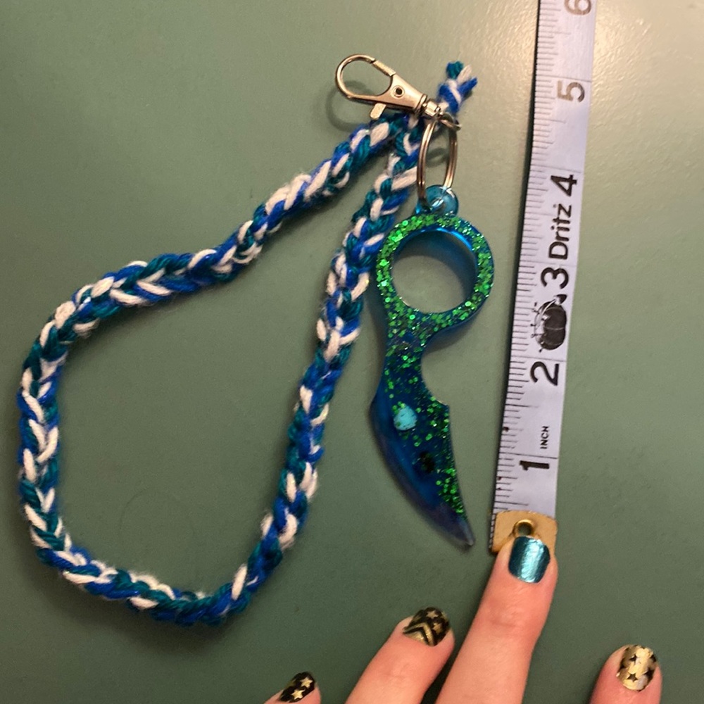 Blue / purple resin self defense keychain with Stones